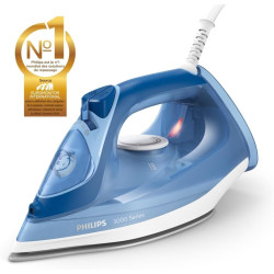 Philips Fer à repasser Série 3000 - Puissance Fer à Vapeur 2400W, Effet Pressing 180g, Débit Vapeur Continue 40 g/min, Semelle e