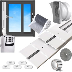 160cm kit fenêtre climatiseur mobile Longueur réglable 66-160cm avec Adapt Universel 13/15cm 1 m Filtre DIY & Joint pour Climati