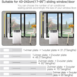 160cm kit fenêtre climatiseur mobile Longueur réglable 66-160cm avec Adapt Universel 13/15cm 1 m Filtre DIY & Joint pour Climati
