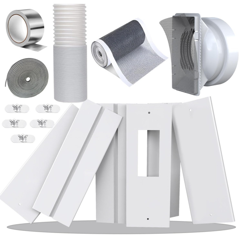 240cm joint de porte pour climatiseur avec Tuyau Φ13cm Extensible, 1m Filtre DIY & Joint, Adaptateur Universel 13/15cm pour Clim