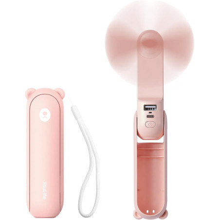 JISULIFE Mini portatif ventilateur à main 3 en 1, rechargeable, ventilateur à piles [14-21 heures de travail] avec batterie exte