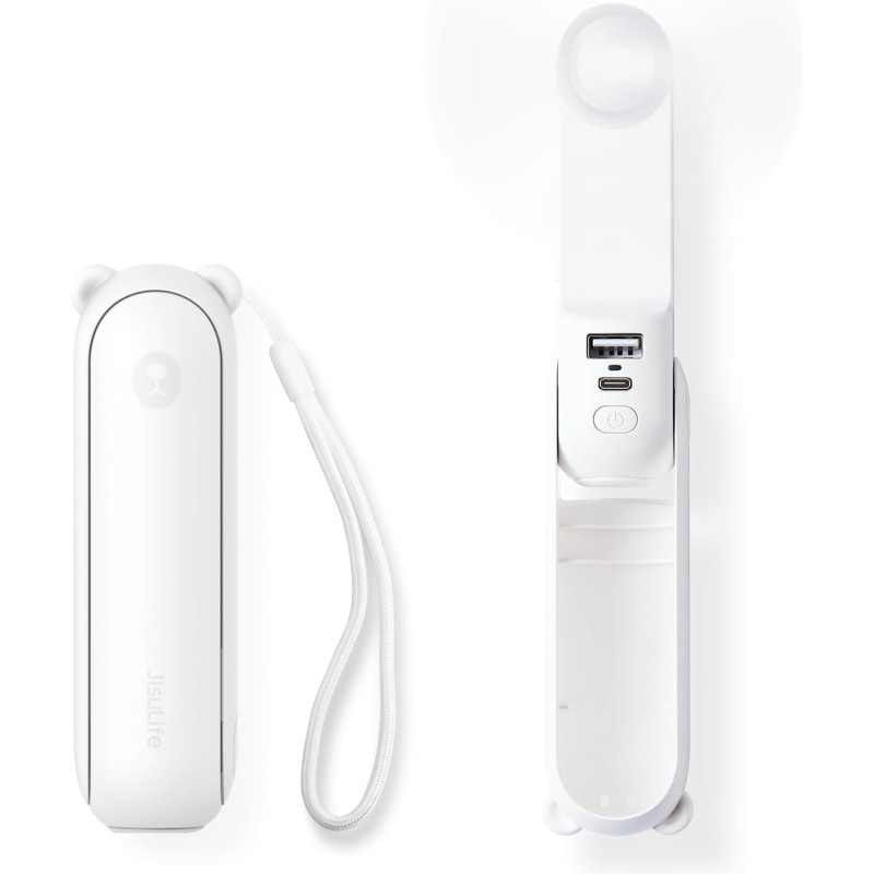 JISULIFE Mini ventilateur portatif, ventilateur à main 3 en 1, ventilateur de poche rechargeable, ventilateur à piles [12-19 heu