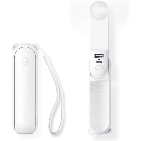 JISULIFE Mini ventilateur portatif, ventilateur à main 3 en 1, ventilateur de poche rechargeable, ventilateur à piles [12-19 heu