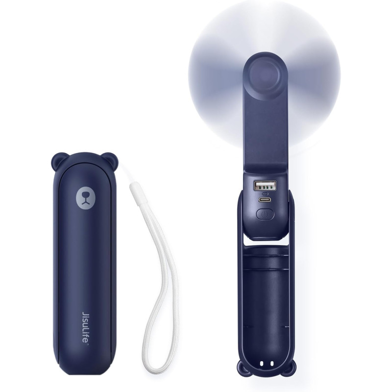 JISULIFE Mini ventilateur portatif, ventilateur à main 3 en 1, ventilateur de poche rechargeable, ventilateur à piles [14-21 heu