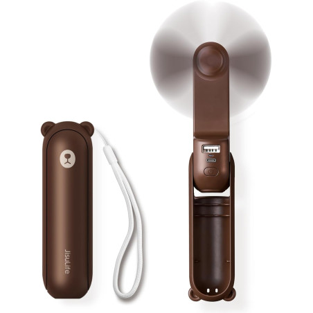 JISULIFE Mini Ventilateur Portatif 3 en 1 à Main, Rechargeable avec Batterie Externe, Lampe de Poche [12-19 Heures de Travail] -