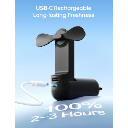 JISULIFE Mini ventilateur portable 3 en 1 rechargeable par USB [12 à 19 heures de travail] avec batterie externe, lampe de poche