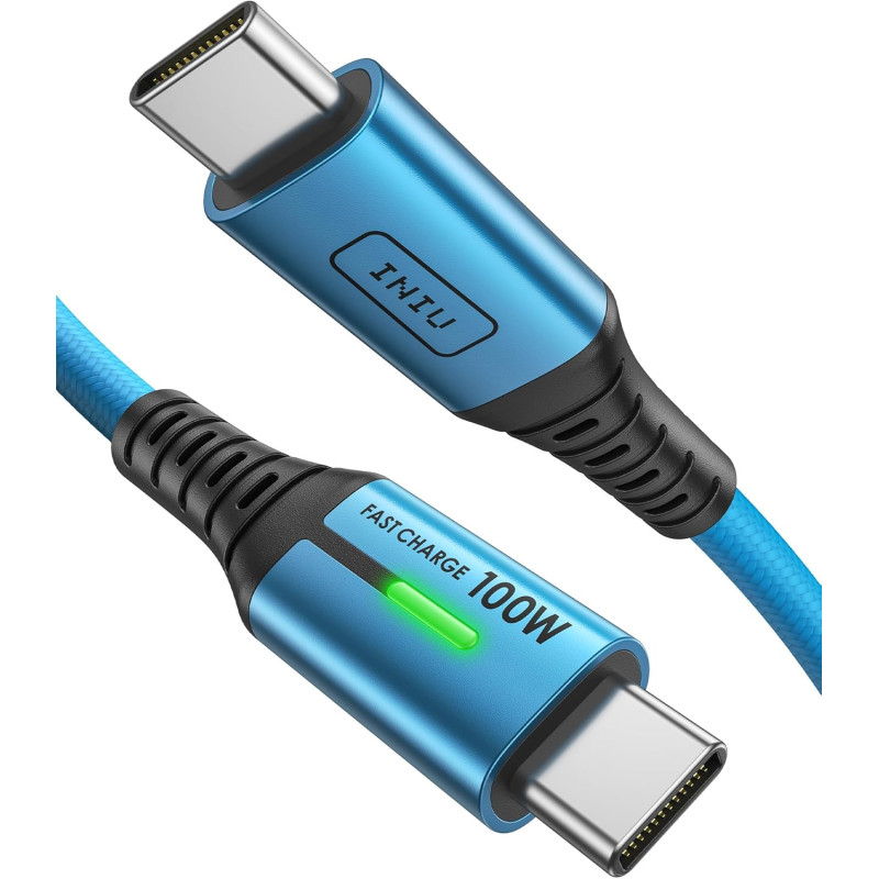 INIU Câble de charge rapide USB-C, 2 m, bleu, type C, en nylon, USB-A vers USB-C, câble de données pour iPhone 16 15, Samsung S2
