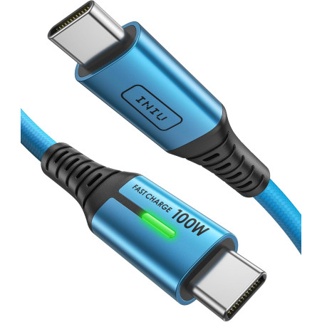 INIU Câble de charge rapide USB-C, 2 m, bleu, type C, en nylon, USB-A vers USB-C, câble de données pour iPhone 16 15, Samsung S2