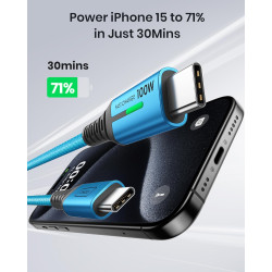 INIU Câble de charge rapide USB-C, 2 m, bleu, type C, en nylon, USB-A vers USB-C, câble de données pour iPhone 16 15, Samsung S2