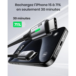 INIU Câble USB C, 0.3m 100W PD 5A Cable USB C Charge Rapide QC 4.0 Chargeur Type C Nylon Tressé pour iPhone 15 Samsung S23 Ultra