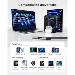 INIU Câble USB C, 0.3m 100W PD 5A Cable USB C Charge Rapide QC 4.0 Chargeur Type C Nylon Tressé pour iPhone 15 Samsung S23 Ultra