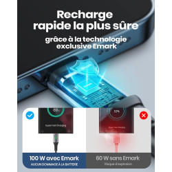 INIU Câble USB C, 0.3m 100W PD 5A Cable USB C Charge Rapide QC 4.0 Chargeur Type C Nylon Tressé pour iPhone 15 Samsung S23 Ultra