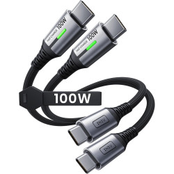 INIU Cable USB C, [0.3m+0.3m] 100W 5A PD QC4 Câble usb c vers usb c Charge Rapide, Chargeur Type C de Données en Nylon Tressé po