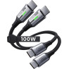 INIU Cable USB C, [0.3m+0.3m] 100W 5A PD QC4 Câble usb c vers usb c Charge Rapide, Chargeur Type C de Données en Nylon Tressé po