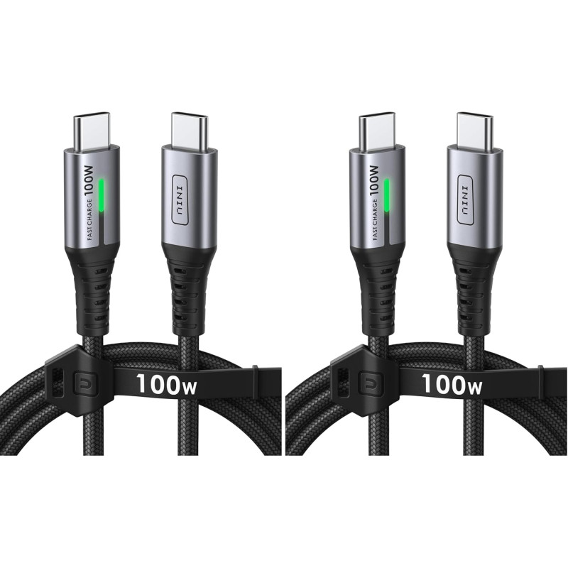 INIU Câble USB C, 1m 100W PD 5A Cable USB C Charge Rapide QC 4.0 Chargeur Type C Nylon Tressé pour iPhone 16 15 Samsung S23 Ultr