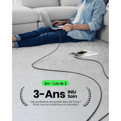 INIU Câble USB C vers USB C, [2m*2] 100W PD3.0 Cable USB C Charge Rapide, Câble USB Type C de Données en Nylon Tressé pour iPhon