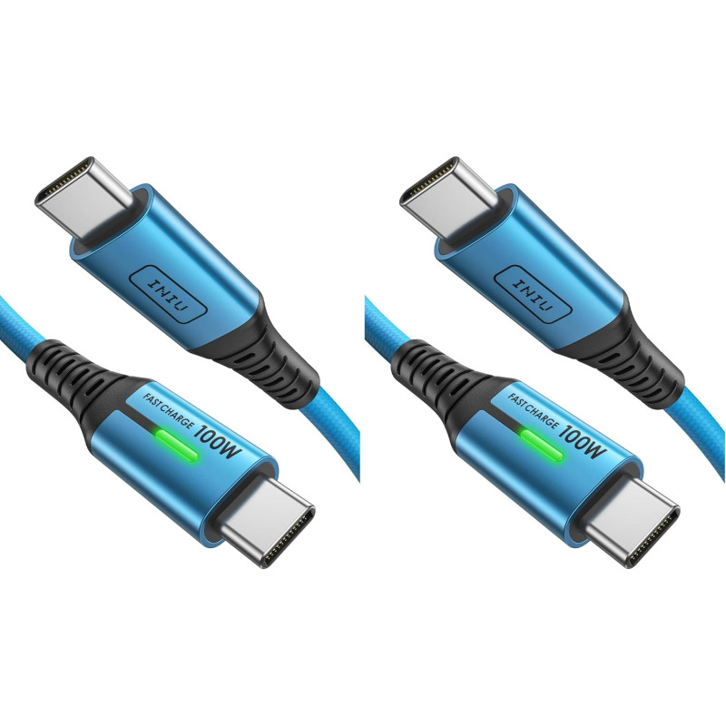 INIU Câble de charge rapide USB-C, 2 m, bleu, type C, en nylon, USB-A vers USB-C, câble de données pour iPhone 16 15, Samsung S2