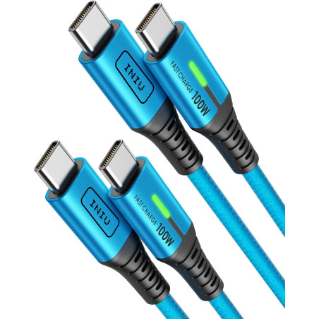 INIU Cable USB C, [2m+2m] 100W 5A PD QC4 Câble usb c vers usb c Charge Rapide, Chargeur Type C de Données en Nylon Tressé pour M