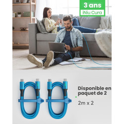 INIU Cable USB C, [2m+2m] 100W 5A PD QC4 Câble usb c vers usb c Charge Rapide, Chargeur Type C de Données en Nylon Tressé pour M