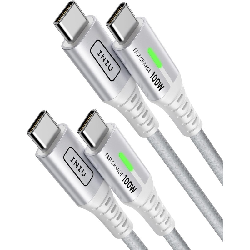 INIU Cable USB C, [2m+2m] 100W 5A PD QC4 Câble usb c vers usb c Charge Rapide, Chargeur Type C de Données en Nylon Tressé pour M