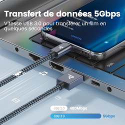 RAMPOW Cable USB C, Charge Rapide 3A USB3.0&QC3.0, Cable Chargeur USB C Cable Nylon Tressé Compatible avec iPhone 17 Pro Max Air