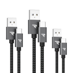 RAMPOW Cable USB C, Charge Rapide 3A QC3.0, Cable Chargeur USB C Cable Nylon Tressé Compatible avec iPhone 17 Pro Max Air 16/15,