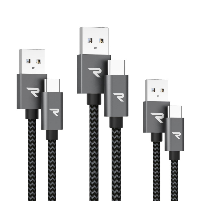 RAMPOW Cable USB C, Charge Rapide 3A QC3.0, Cable Chargeur USB C Cable Nylon Tressé Compatible avec iPhone 17 Pro Max Air 16/15,