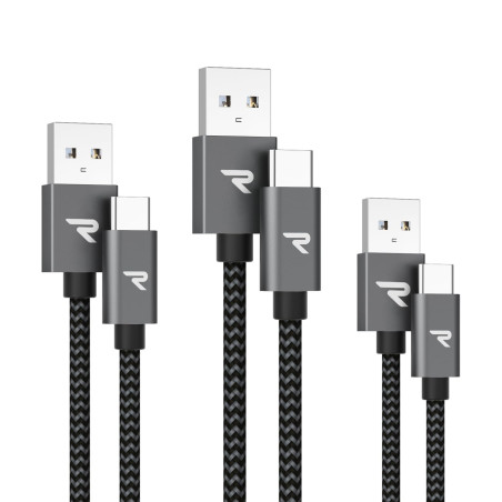 RAMPOW Cable USB C, Charge Rapide 3A QC3.0, Cable Chargeur USB C Cable Nylon Tressé Compatible avec iPhone 17 Pro Max Air 16/15,
