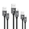 RAMPOW Cable USB C, Charge Rapide 3A QC3.0, Cable Chargeur USB C Cable Nylon Tressé Compatible avec iPhone 17 Pro Max Air 16/15,