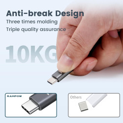 RAMPOW Cable USB C, Charge Rapide 3A QC3.0, Cable Chargeur USB C Cable Nylon Tressé Compatible avec iPhone 17 Pro Max Air 16/15,