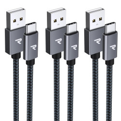 RAMPOW Cable USB C, Charge Rapide 3A QC3.0, Cable Chargeur USB C Cable Nylon Tressé Compatible avec iPhone 17 Pro Max Air 16/15,