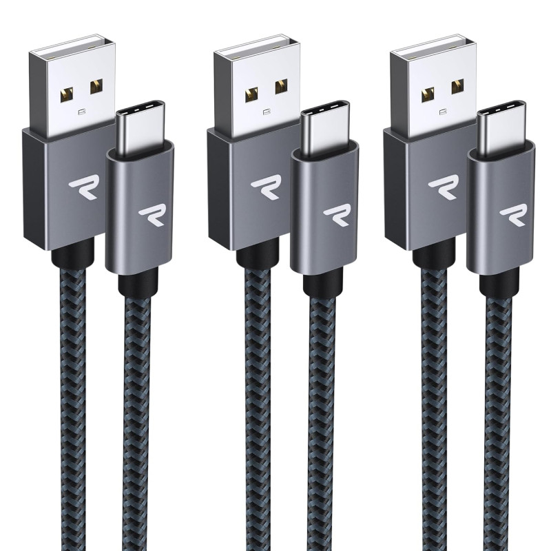 RAMPOW Cable USB C, Charge Rapide 3A QC3.0, Cable Chargeur USB C Cable Nylon Tressé Compatible avec iPhone 17 Pro Max Air 16/15,