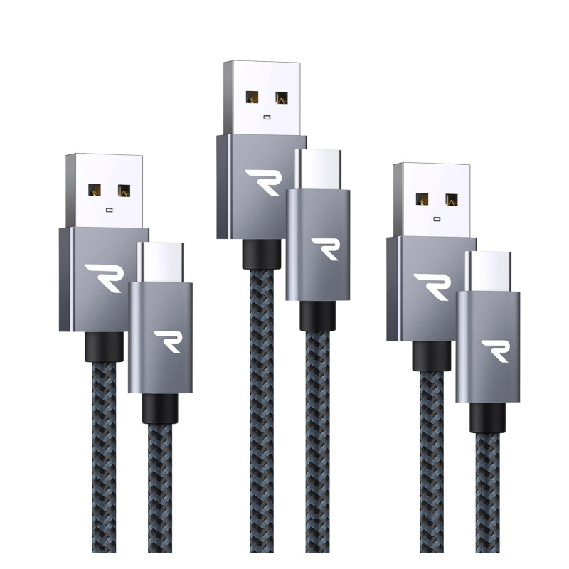RAMPOW Cable USB C, Charge Rapide 3A QC3.0, Cable Chargeur USB C Cable Nylon Tressé Compatible avec iPhone 17 Pro Max Air 16/15,