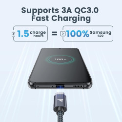 RAMPOW Cable USB C, Charge Rapide 3A QC3.0, Cable Chargeur USB C Cable Nylon Tressé Compatible avec iPhone 17 Pro Max Air 16/15,