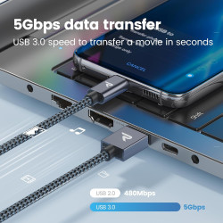 RAMPOW Cable USB C, Charge Rapide 3A USB3.0&QC3.0, Cable Chargeur USB C Cable Nylon Tressé Compatible avec iPhone 17 Pro Max Air