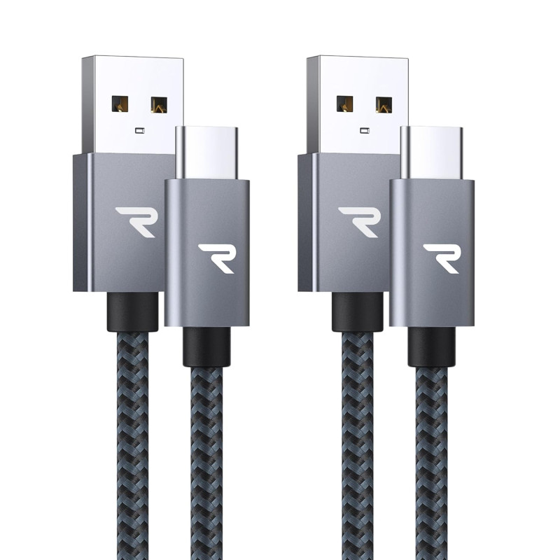 RAMPOW Cable USB C, Charge Rapide 3A QC3.0, Cable Chargeur USB C Cable Nylon Tressé Compatible avec iPhone 17 Pro Max Air 16/15,