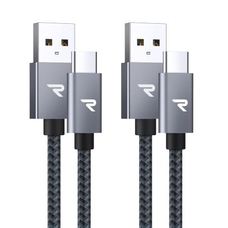 RAMPOW Cable USB C, Charge Rapide 3A QC3.0, Cable Chargeur USB C Cable Nylon Tressé Compatible avec iPhone 17 Pro Max Air 16/15,