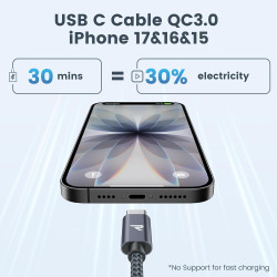RAMPOW Cable USB C, Charge Rapide 3A USB3.0&QC3.0, Cable Chargeur USB C Cable Nylon Tressé Compatible avec iPhone 17 Pro Max Air