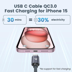 RAMPOW Cable USB C, Charge Rapide 3A USB3.0&QC3.0, Cable Chargeur USB C Cable Nylon Tressé Compatible avec iPhone 17 Pro Max Air