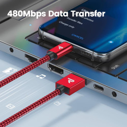 RAMPOW Cable USB C, Charge Rapide 3A USB3.0&QC3.0, Cable Chargeur USB C Cable Nylon Tressé Compatible avec iPhone 17 Pro Max Air