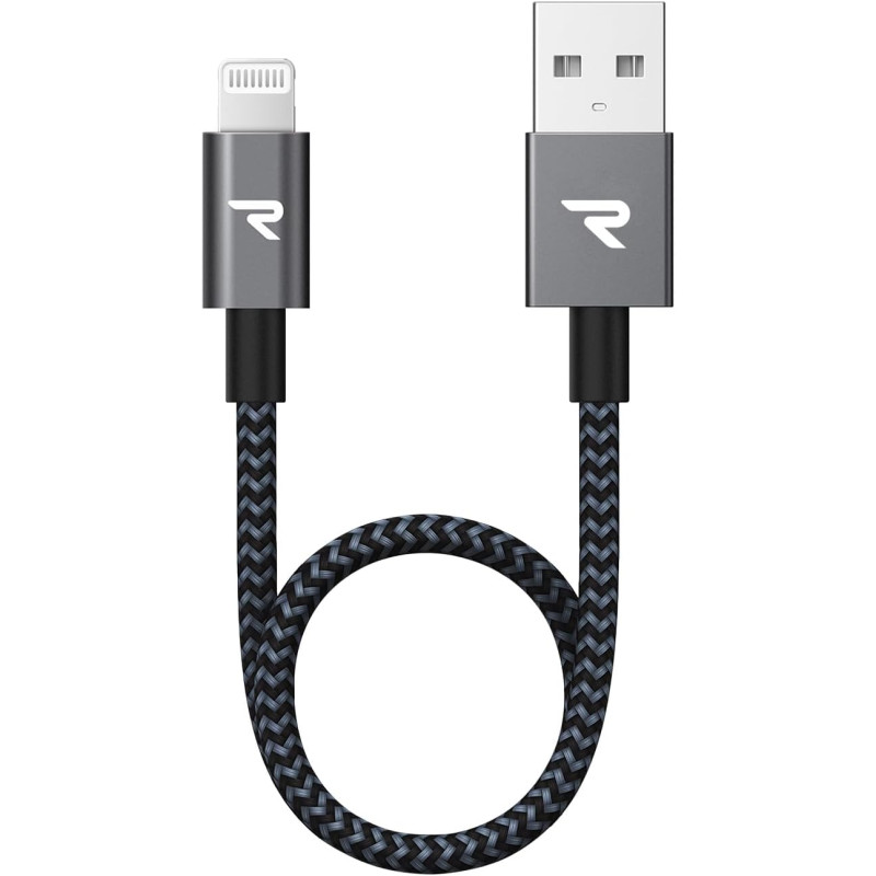 RAMPOW Câble iPhone [20cm/0.65ft] Certifié Apple MFi, iPhone Chargeur Fibre de Nylon Tressé avec Ultra Résistant, Câble Lightnin