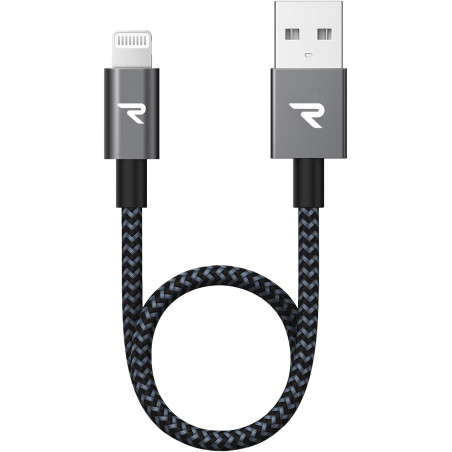 RAMPOW Câble iPhone [20cm/0.65ft] Certifié Apple MFi, iPhone Chargeur Fibre de Nylon Tressé avec Ultra Résistant, Câble Lightnin