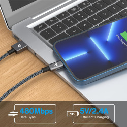 RAMPOW Câble iPhone [20cm/0.65ft] Certifié Apple MFi, iPhone Chargeur Fibre de Nylon Tressé avec Ultra Résistant, Câble Lightnin