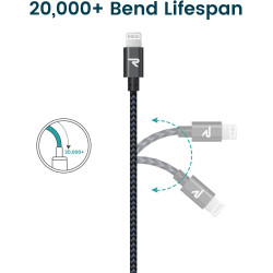RAMPOW Câble iPhone 1m Certifié Apple MFi, iPhone Chargeur Fibre de Nylon Tressé avec Ultra Résistant, Câble Lightning pour iPho