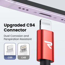 RAMPOW Câble iPhone, Certifié Apple MFi en Fibre de Nylon Tressé, Connecteur Ultra Résistant, Câble Lightning Charge Rapid pour 