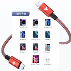 RAMPOW Câble iPhone 2M, Certifié Apple MFi en Fibre de Nylon Tressé Connecteur Ultra Résistant, Câble Lightning Charge Rapid pou