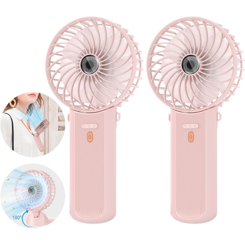 Lepwings Mini Ventilateur Portable - 2 Pièces de Poche USB Rechargeable, 4 Vitesse et 5,5-16 H de Travail, 180° Rotation, Pliabl