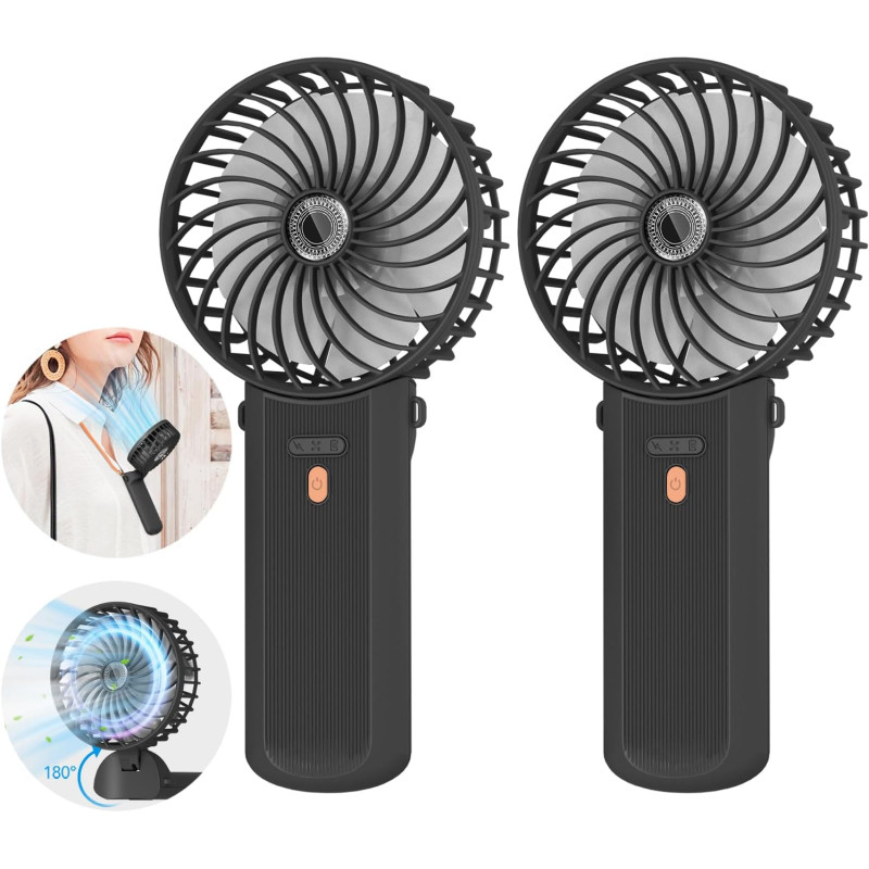 Lepwings Mini Ventilateur Portable - 2 Pièces de Poche USB Rechargeable, 4 Vitesse et 5,5-16 H de Travail, 180° Rotation, Pliabl