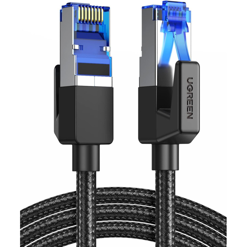 Uvert cat 8 câble ethernet réseau rj45 super débit 40gbps 2000mhz nylon tressé double blindage compatible avec routeur switch mo