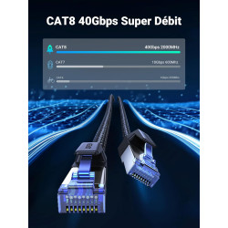 Uvert cat 8 câble ethernet réseau rj45 super débit 40gbps 2000mhz nylon tressé double blindage compatible avec routeur switch mo